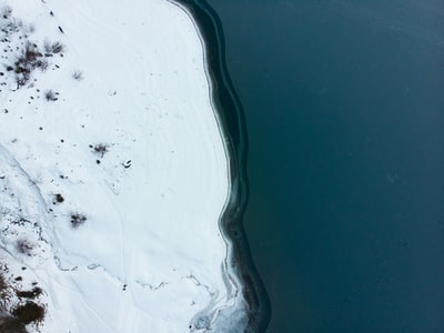 雪地和水体鸟瞰图